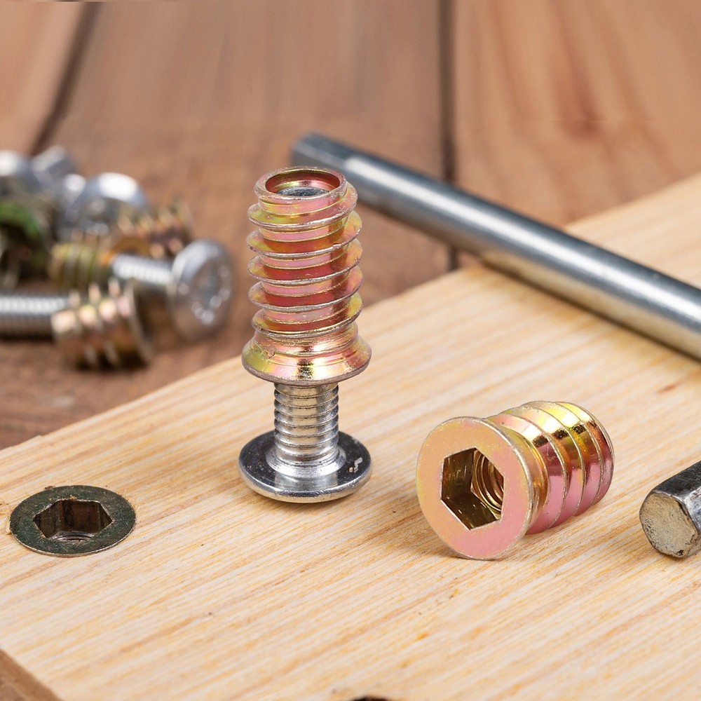 1/4-20 x 15mm Threaded Inserts Nuts, 100pcs Wood Insert Nuts with Hex Wrench