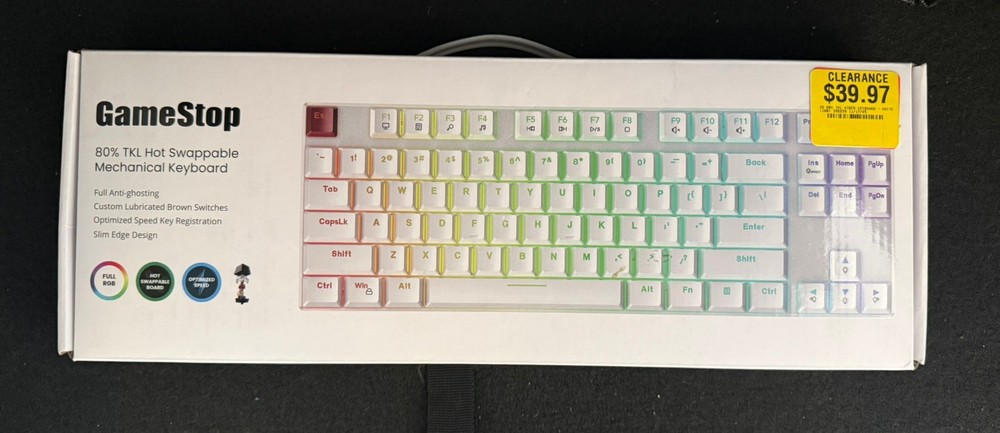 Gamestop 80% TKL Hot Swappable Brown Switch Mechanical Gaming Keyboard WHITE-NIB