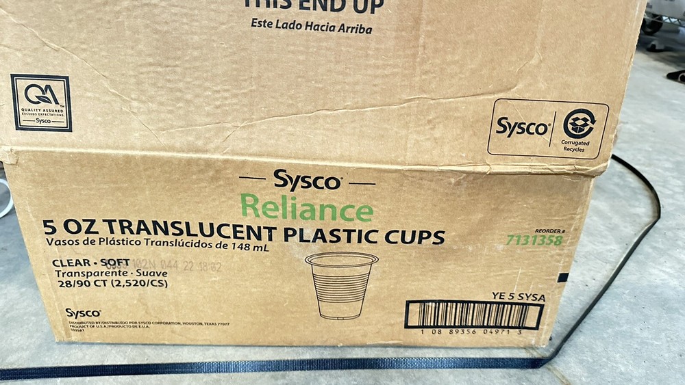 SYSCO RELIANCE 5 oz. TRANSLUCENT Plastic CUPS Translucent 990 CT New CLEAR CUP