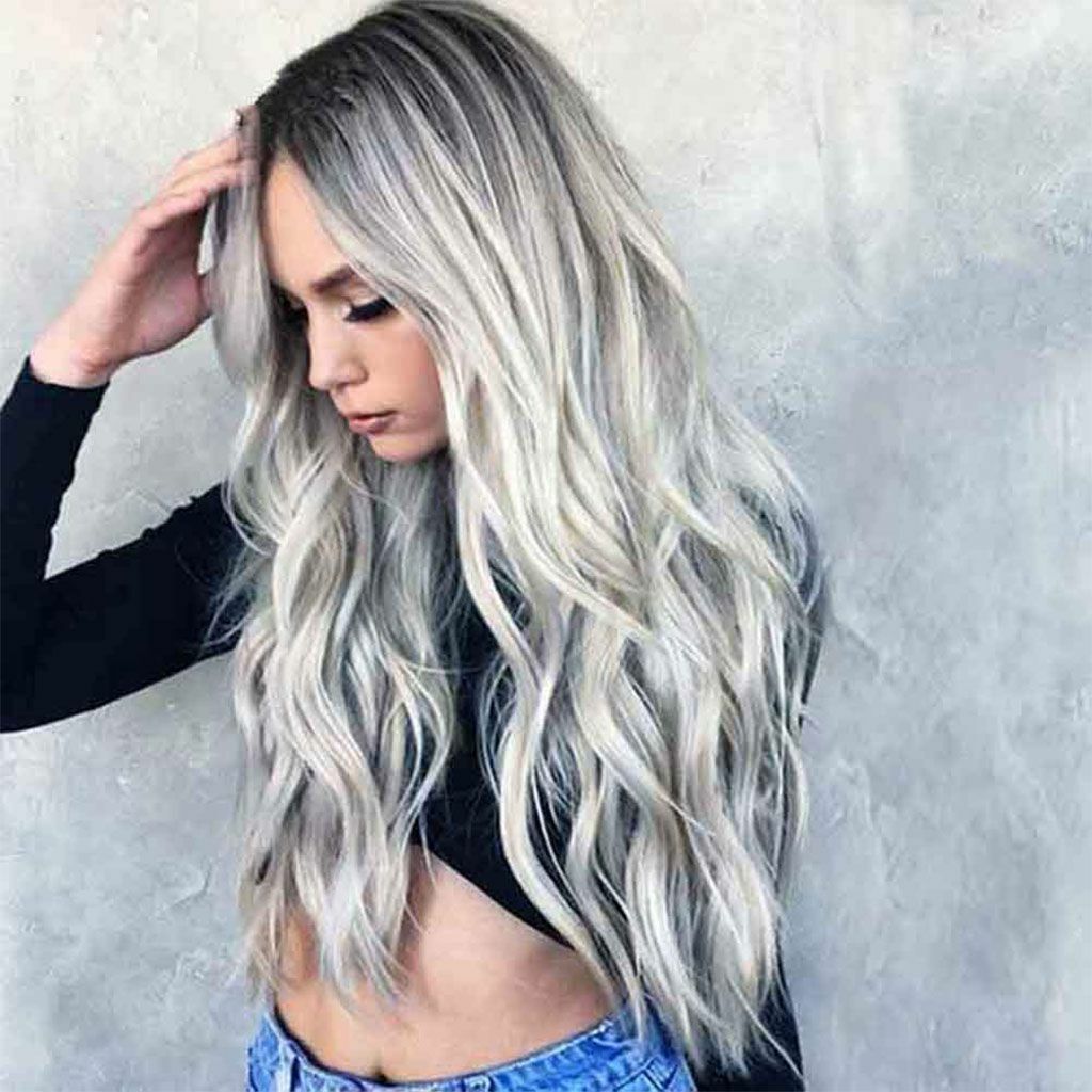 Women's Wig Long Curly Hair Wigs Hair Ombre Silver for Cosplay Party Daily Use