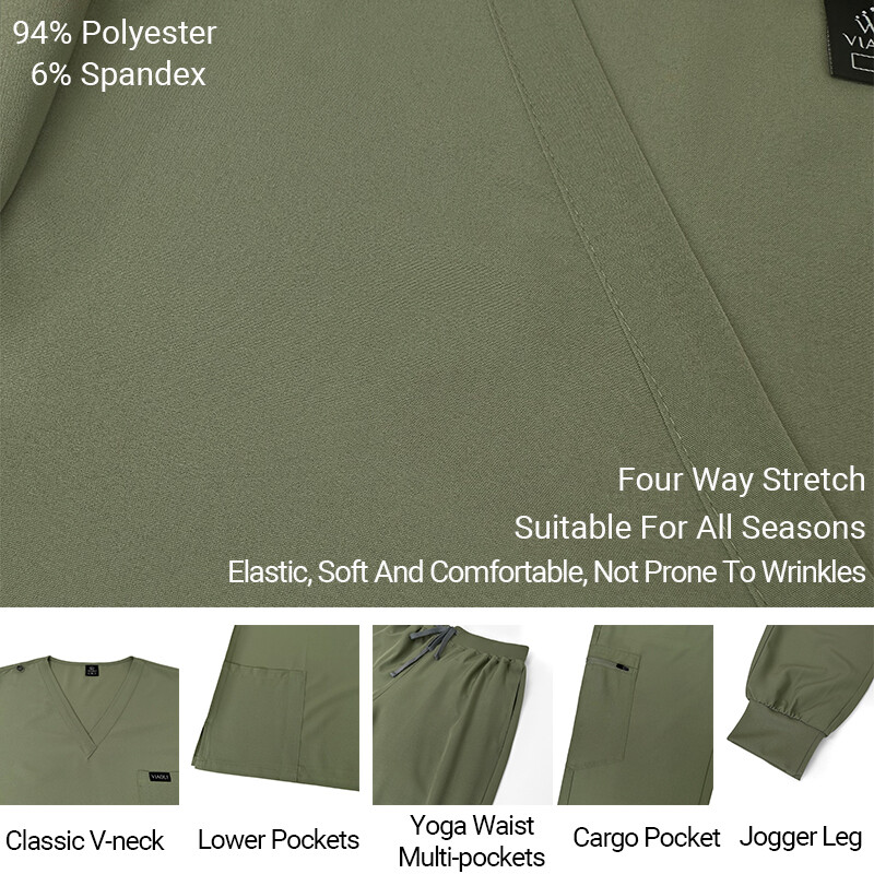 Women Men Stretch Nurse Uniform Medical Scrub Sets V-Neck Top Jogger Pant Unisex