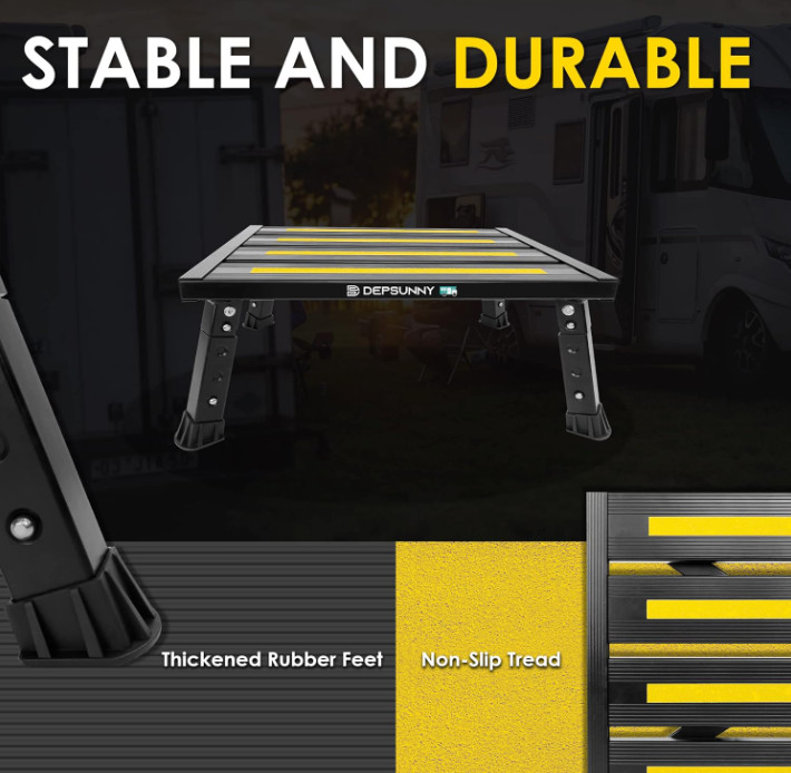 Adjustable Height Aluminum RV Step, Stable Foldable Platform Step Stool,1,000 lb