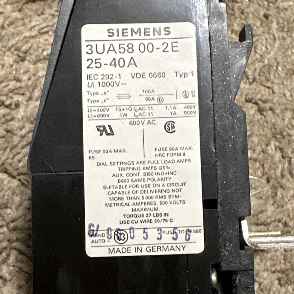 Siemens 3UA58-00-2E* Overload Relay 25-40A