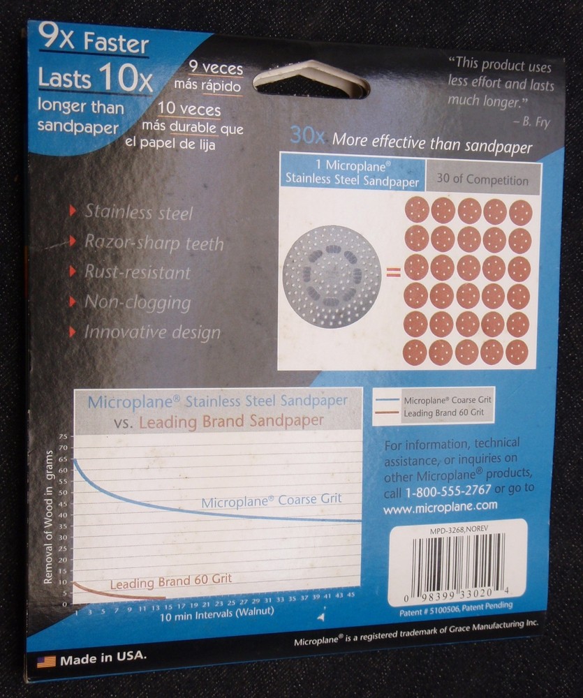 Microplane Stainless Steel Sandpaper (pack of 3) 5" Hook & Loop