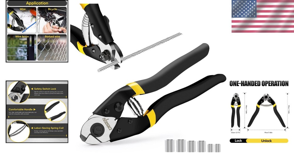 Ergonomic Cable Cutter with Spring-Loaded Action - Includes 6 Crimping Sleeves