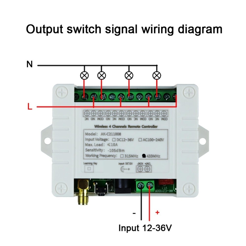 DC 12V 24V 36V 4CH Remote Control Switch 433Mhz 10A Wireless Remote Control S...
