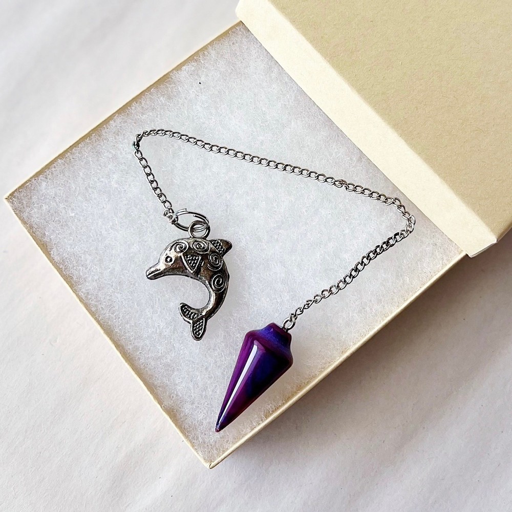 Amethyst Pendulum Dolphin Charm Purple Gemstone Divination Dowsing