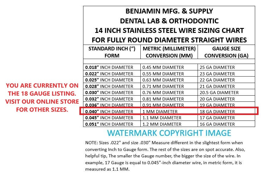 14 inch FULL ROUND Dental Stainless Steel Clasp Wire - 18 (GA) Gauge -100 Pieces