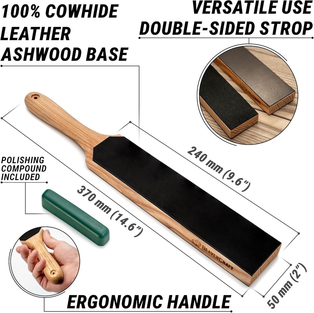 Leather Strop Knife Sharpening Dual-Sided Knife Strop W/ Stropping Compound Kit