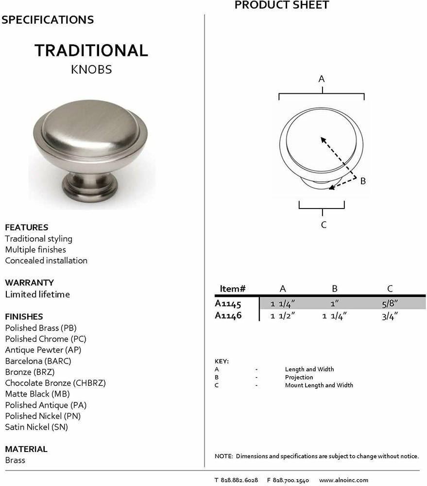Alno A1145-PC Traditional Knobs, Polished Chrome, 1-1/4"