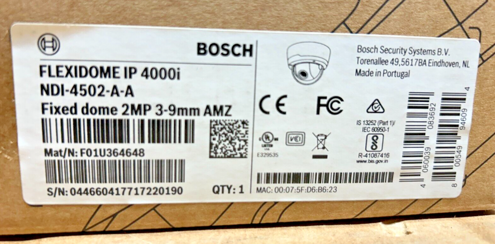 BOSCH NDI-4502-A-A FLEXIDOME IP 4000i FIXED DOME CAMERA