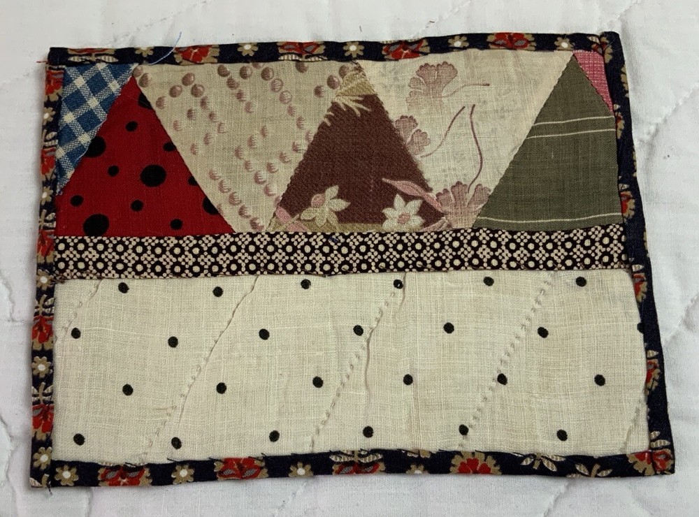 Vintage Patchwork Quilt Table Topper, Rectangle, Triangles, Polka Dots