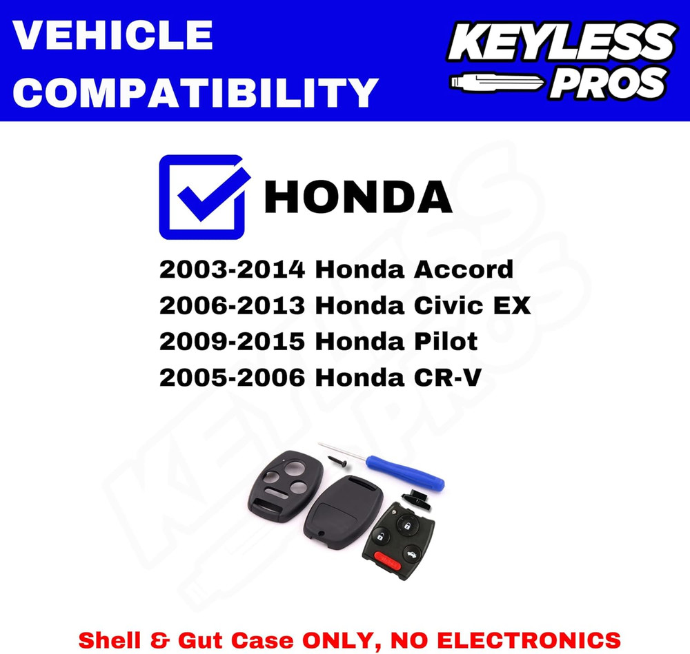 4-Btn Shell Kit & Gut Case, Keyless Entry Remote Key Fob Replacement, Fits 2003-