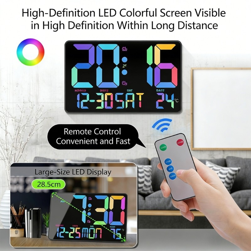 Large Digital Wall Clock with Big LED Display,Remote Control,Wall Desk Clocks