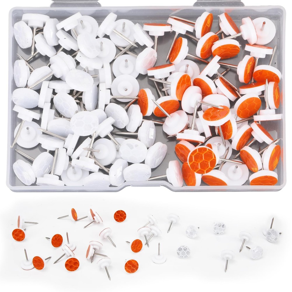100pcs Reflective Tacks for Trail Marking, Box Medium, Orange & Silver