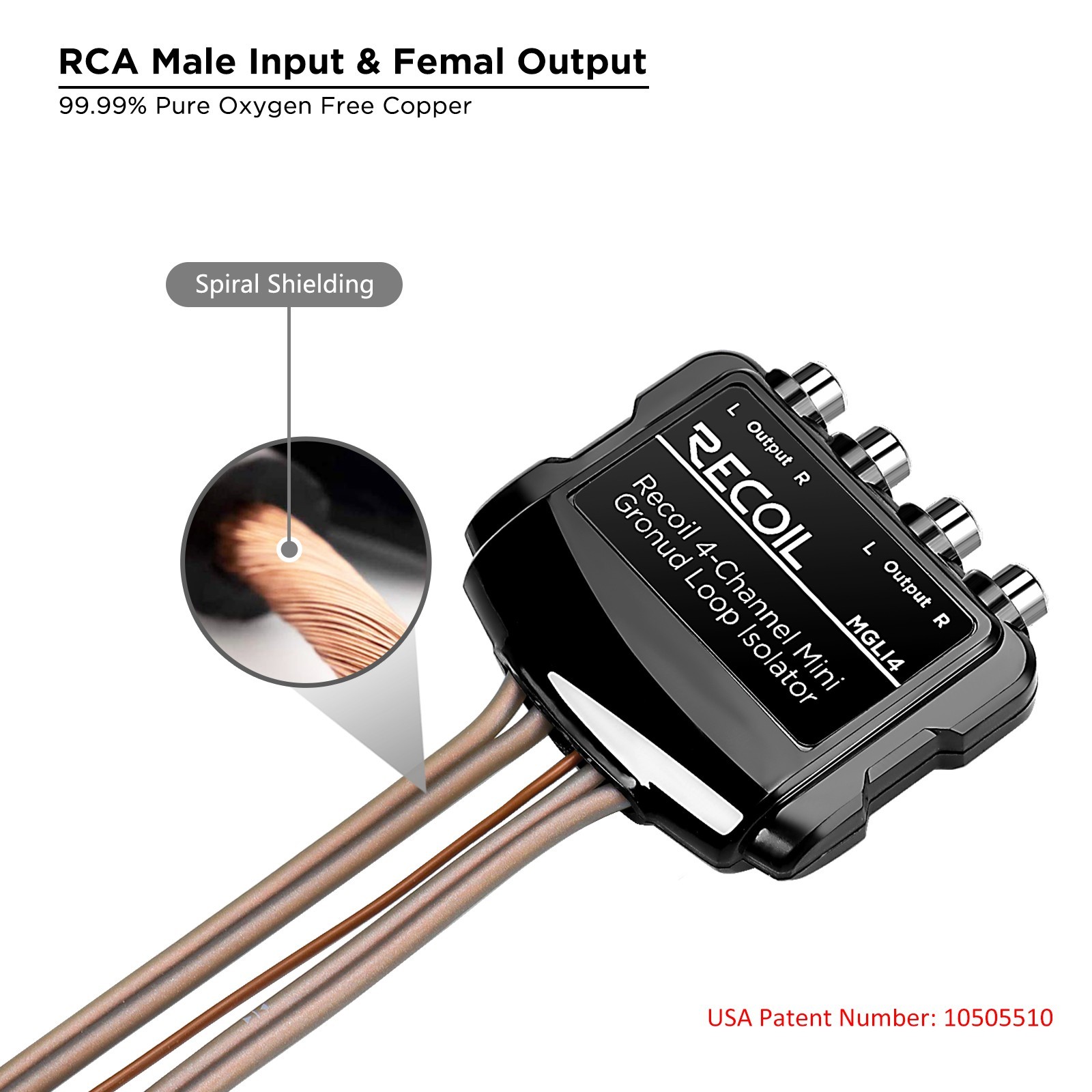 RECOIL MGLI4 Mini 4Channel RCA Stereo Ground Loop Isolator for Audio Signal