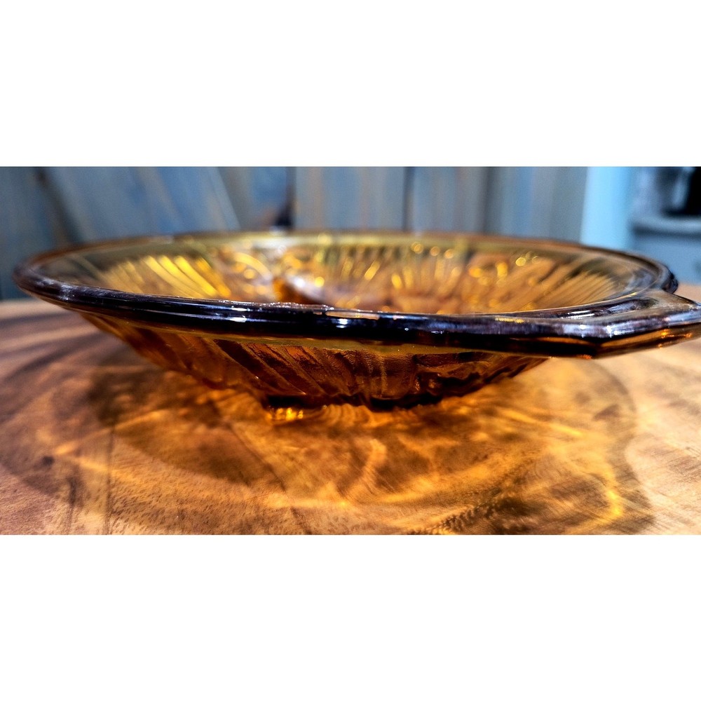602. Divided Relish Dish Amber Killarney pattern Fleur de Lis