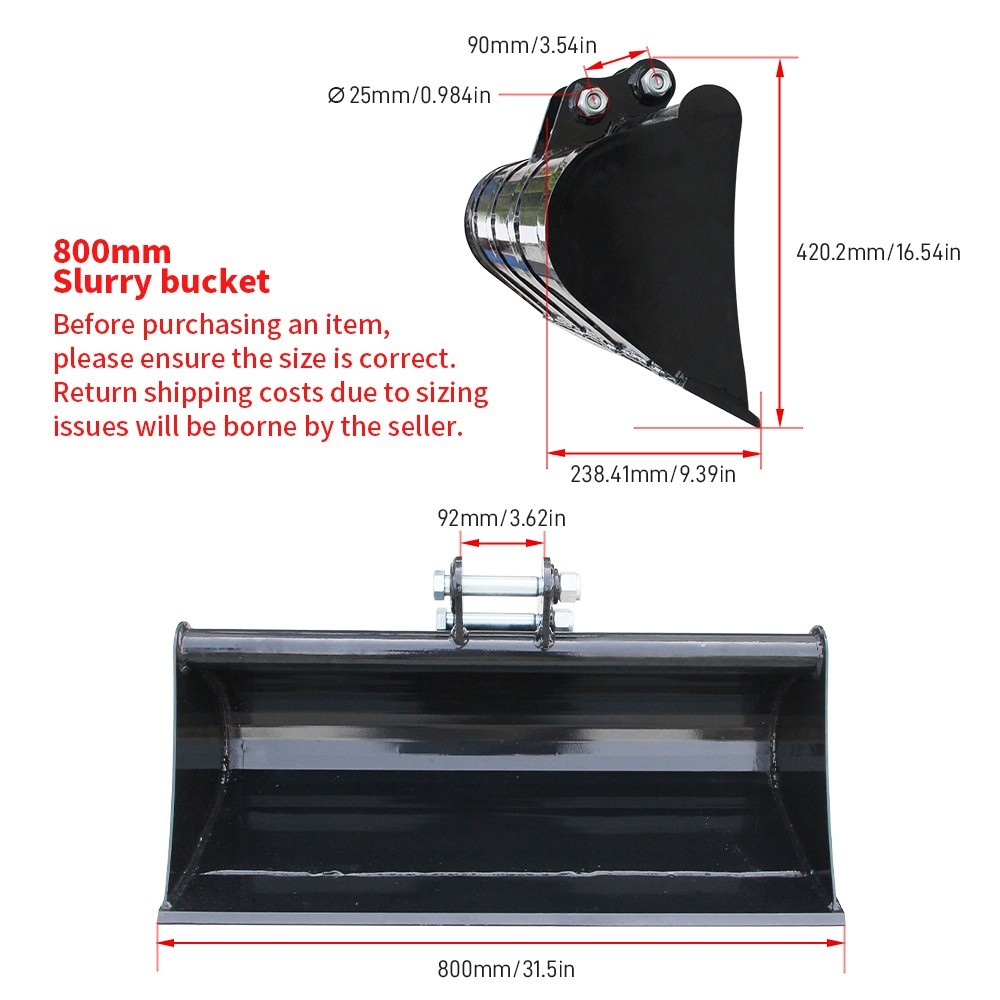 FREE SHIPPING 800mm Plain Flat Bucket Attachment For 0.8-1.5 Ton Mini Excavator