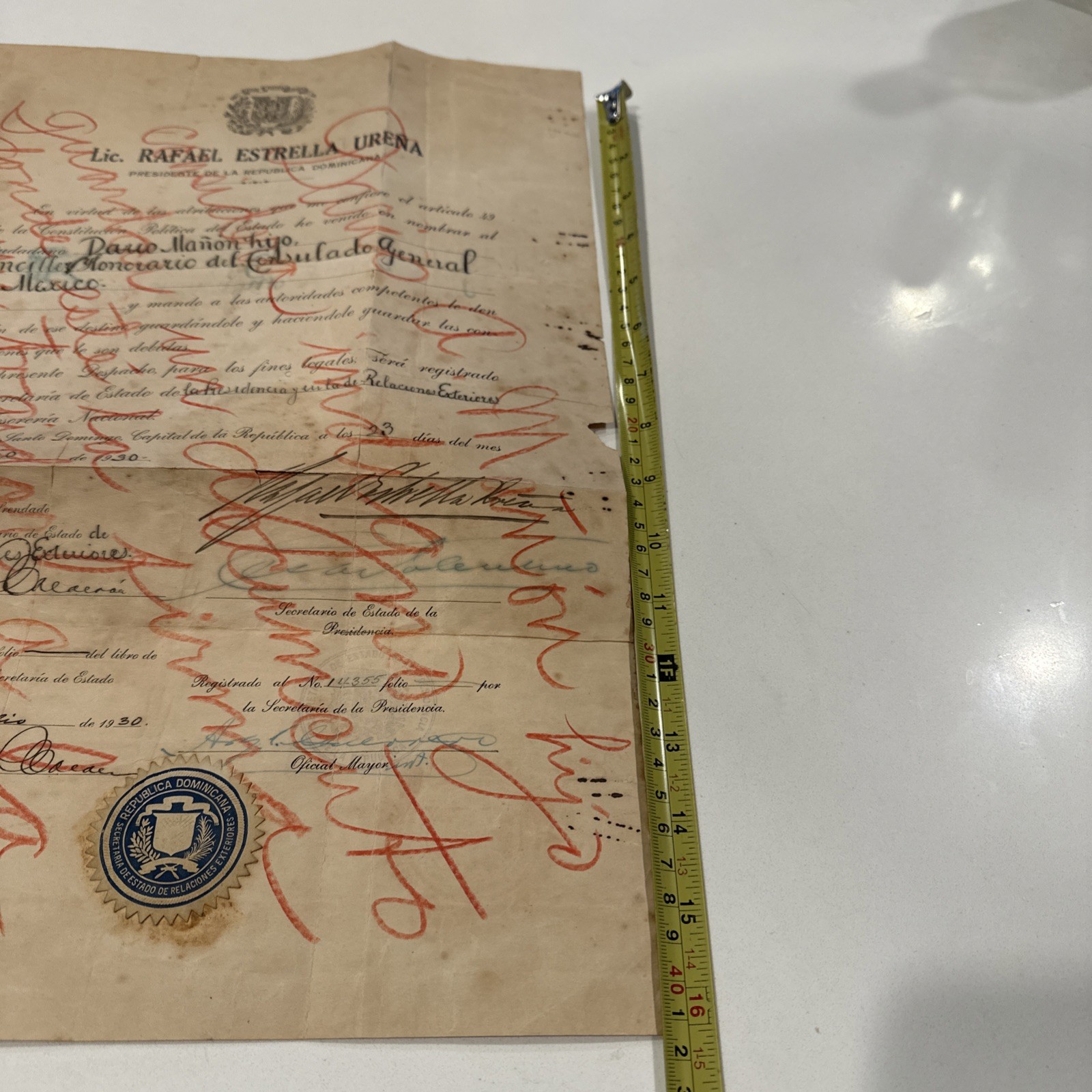 1930 Signed Document Rafael Estrella Ureña.