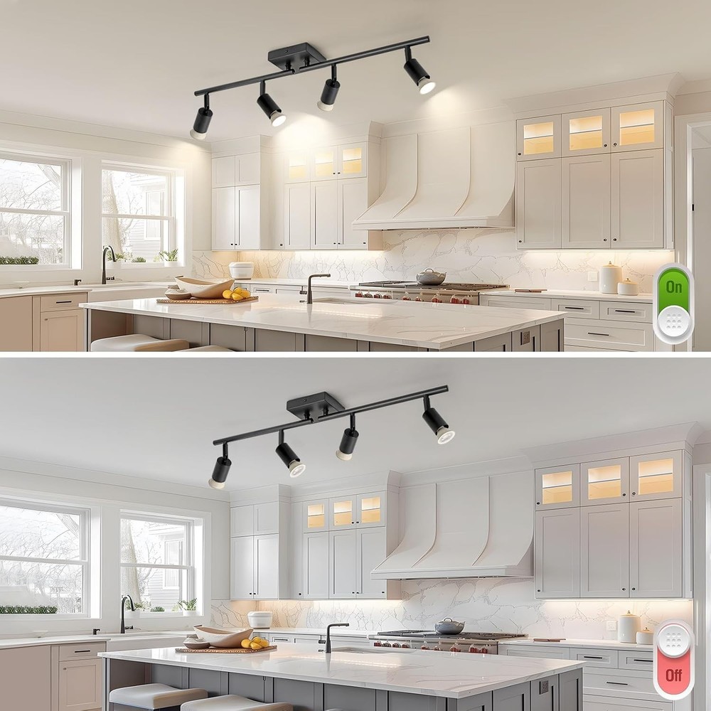 4-Light GU10 Track Lighting, Black Adjustable Ceiling Spot Light Kit