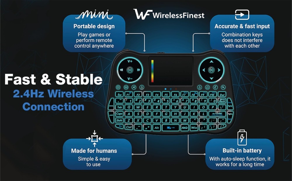 Wireless Mini Keyboard Touchpad Mouse Combo For Android Windows 10/11 Pi 2