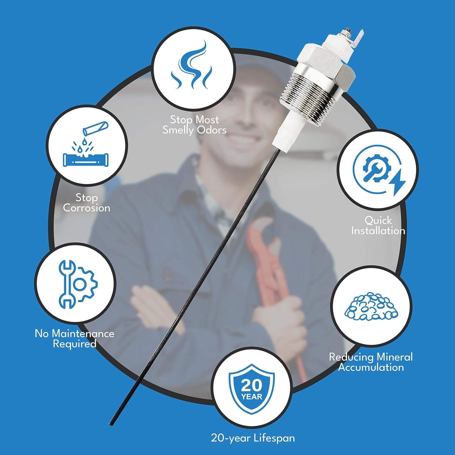 Powered Anode Rod for Water Heater Tank Electric Anode Rod for Hot Water Heater