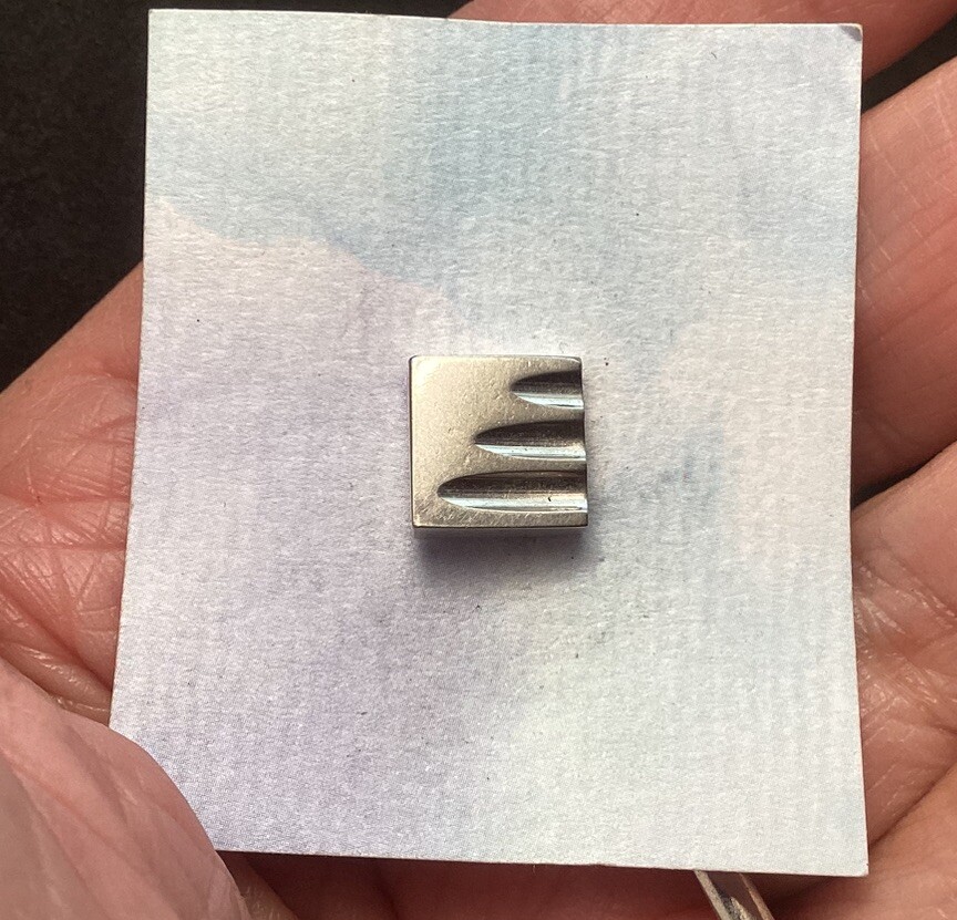 Very Nice Silver Tone Smooth Square Tie Tack With Cutouts