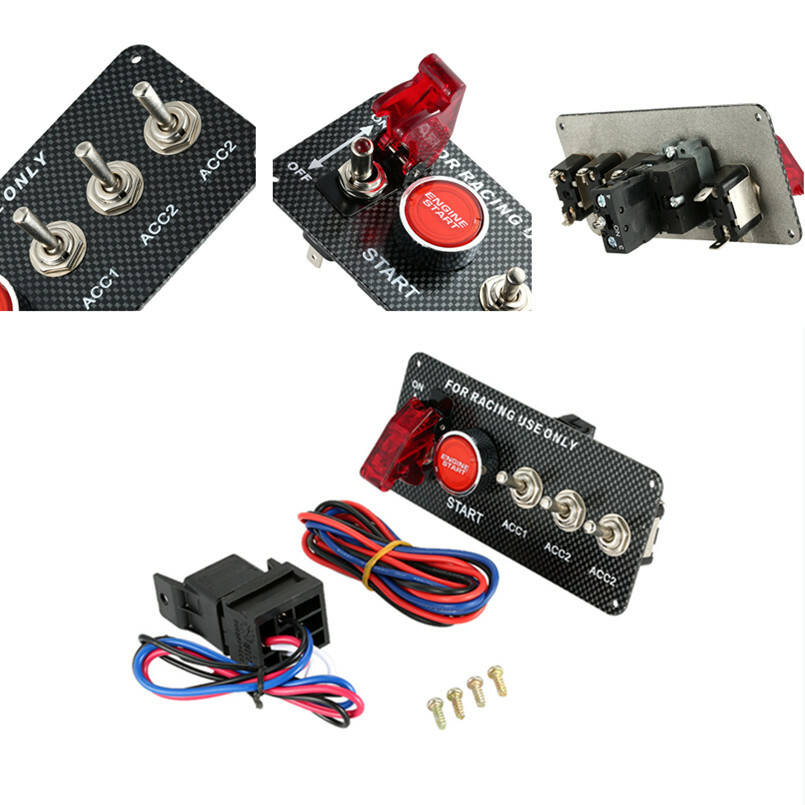 Car Red Button Racing Toggle Panel Racing 12V Ignition Button Engine Start Push
