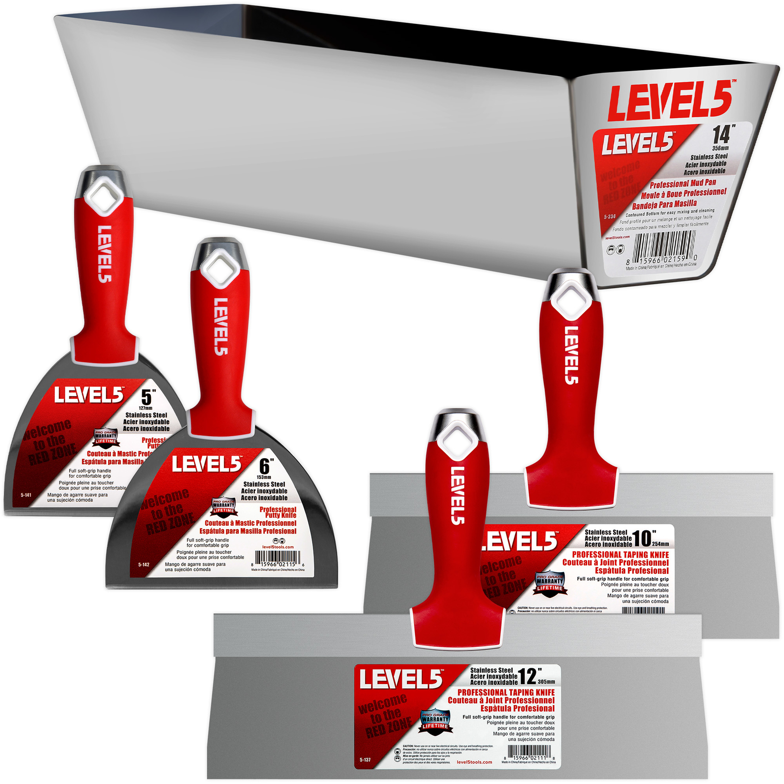 LEVEL5 Drywall Finishing Tool Set 5 Pieces | STAINLESS STEEL |  5-600