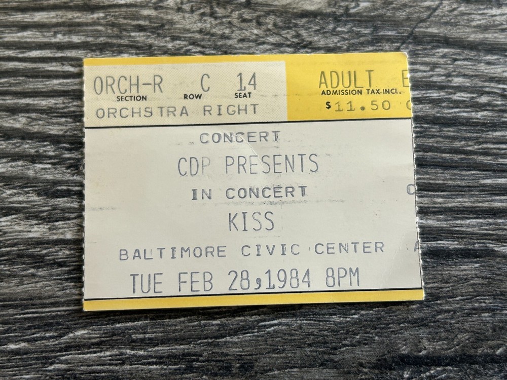 KISS TICKET STUB Baltimore Maryland 1984 Lick It Up Concert Tour Vintage Kiss B