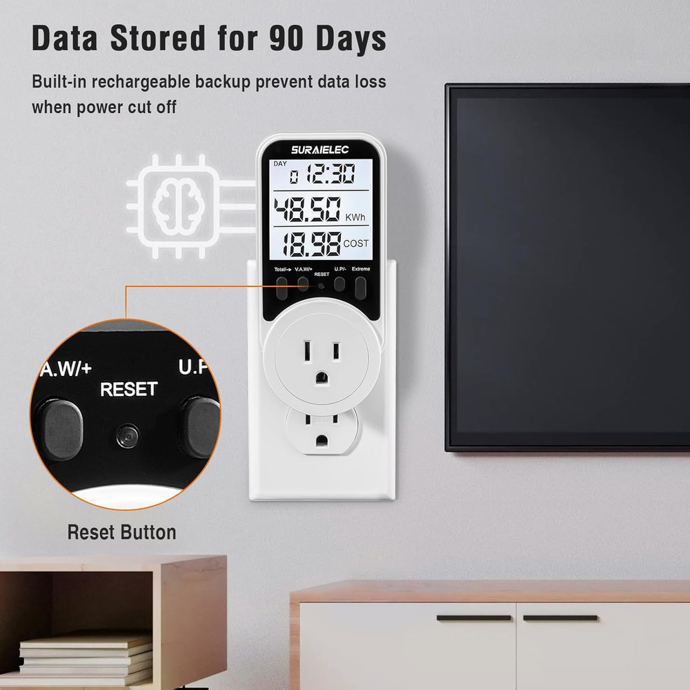 Watt Meter Plug-in Socket Power Meter 90V-250V Wide Range Backli...