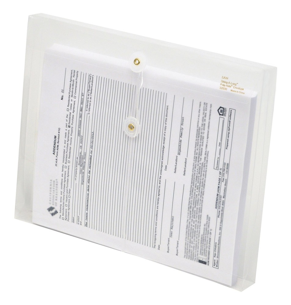6 Pack String-A-Long Clear Poly Envelopes with Gusset Letter Size Side Load