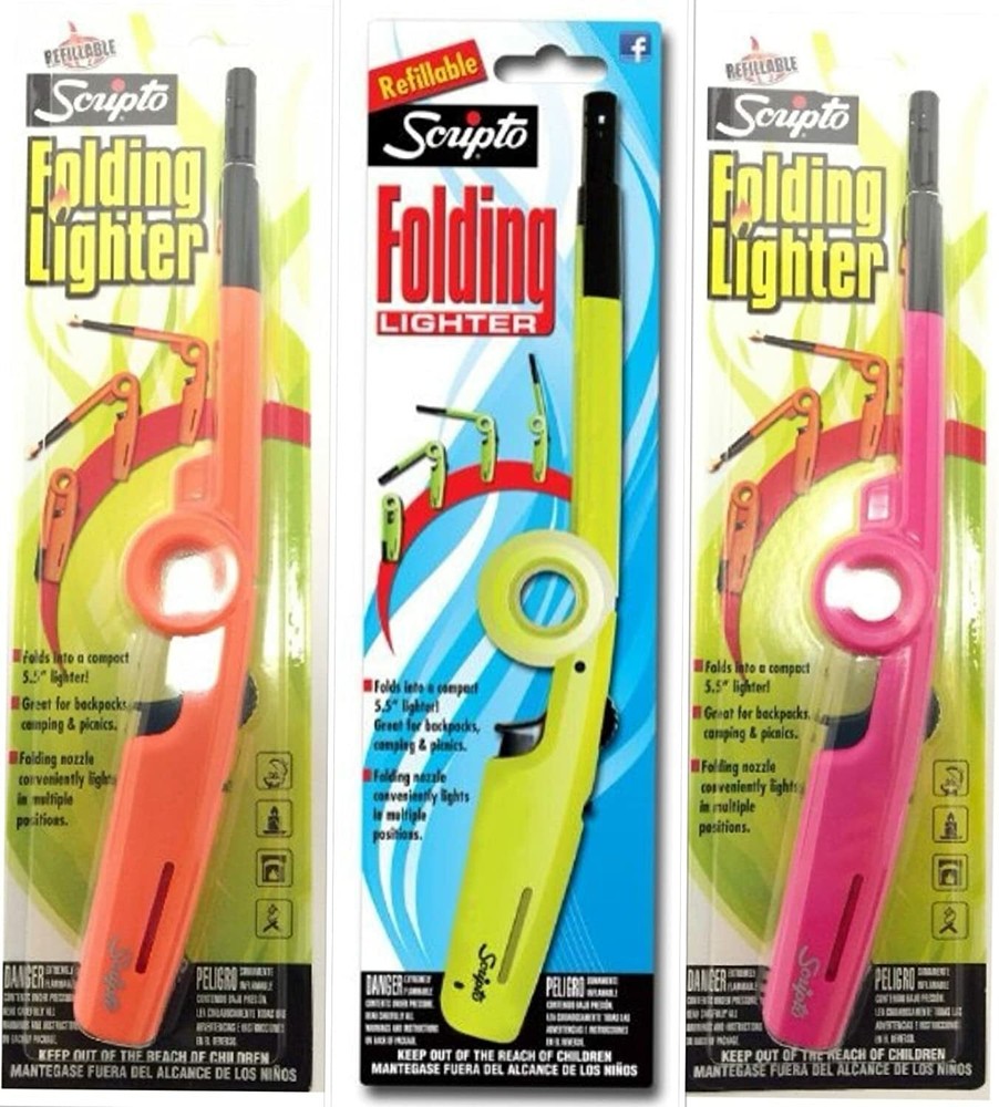 Scripto 3 Pack Combo - 3 Random color Scripto "Refillable" Folding Lighter Safe