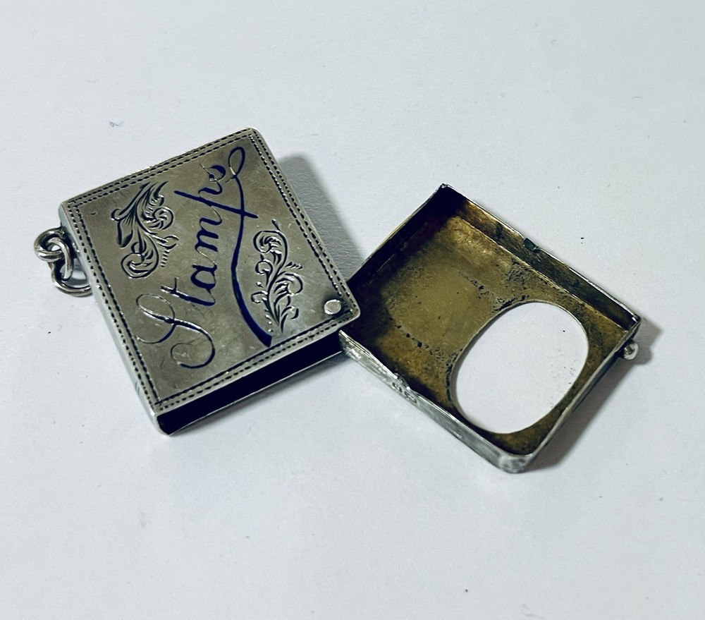 Antique Solid Sterling Silver Folding Stamp Book Case Gilt Chatelaine 1901