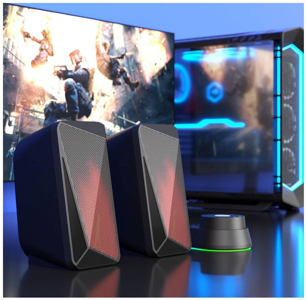 Bluetooth Computer Speakers - Pulsing & Led Flame, Wired Handy Control