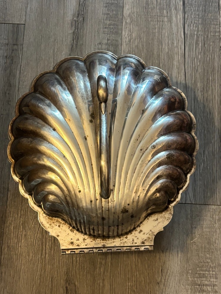 Leonard Silverplate Swan Clam Shell Hinged Server Figural Handle VTG