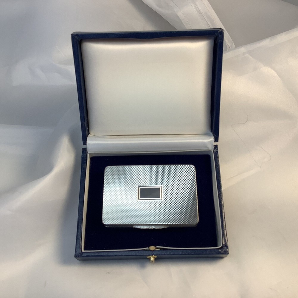 SNUFF/PILL/TRINKET BOX ‘PETER JOHN DOHERTY’ HM SILVER 84g ENGINE TURNED 2001