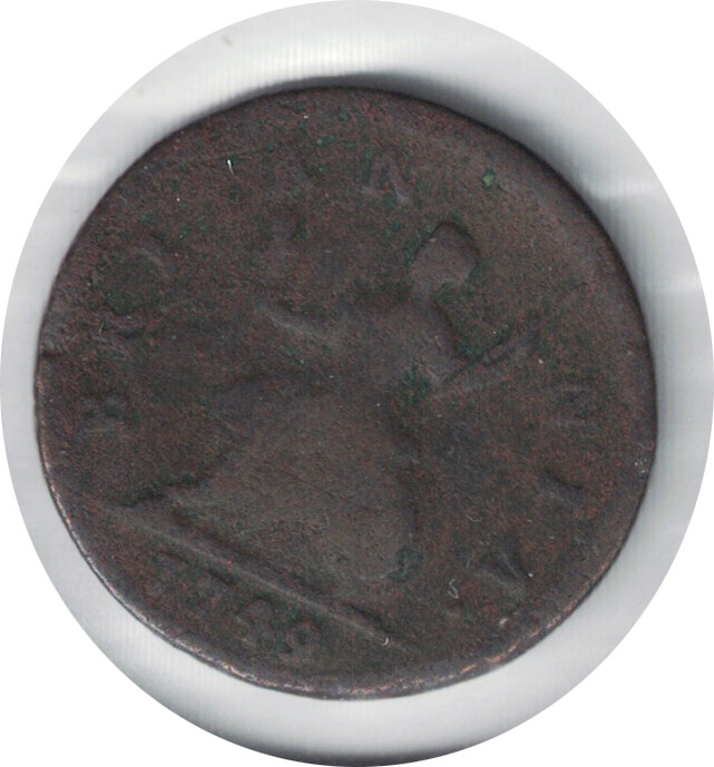 Great Britain 1749 FARTHING COIN ERROR REVERSE UPSIDE DOWN