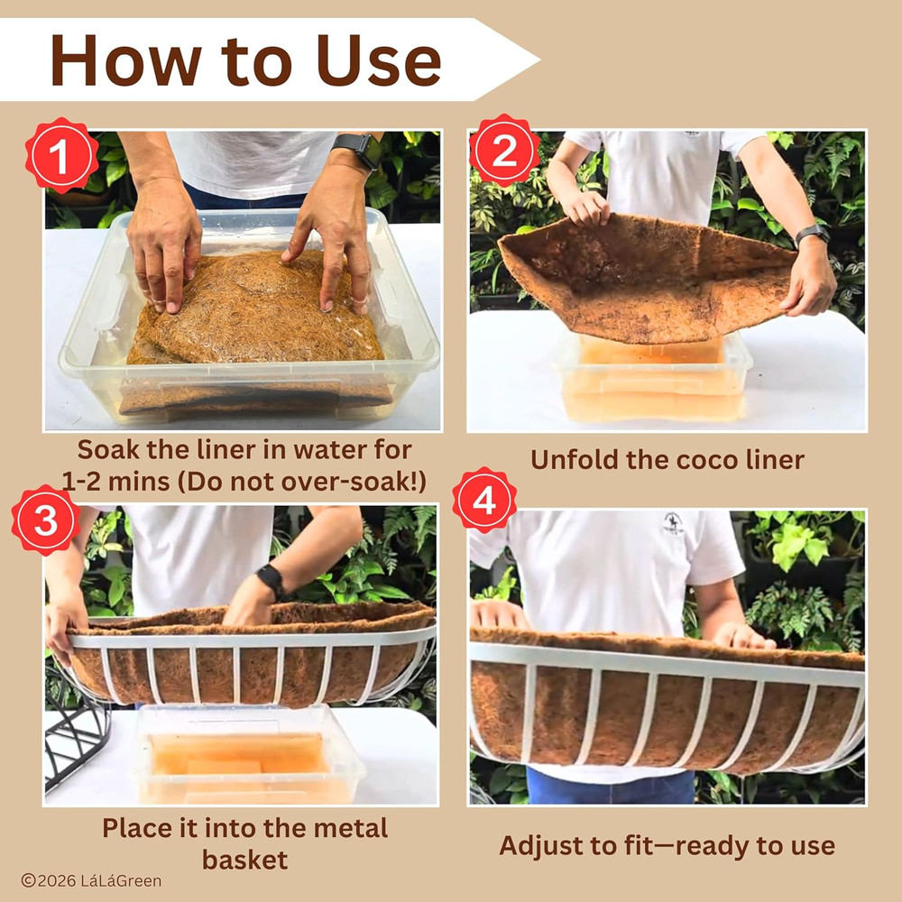 Lalagreen 16" (2 Pack, Half Rounded Rectangular) Trough Coco Liners – Medium Coi