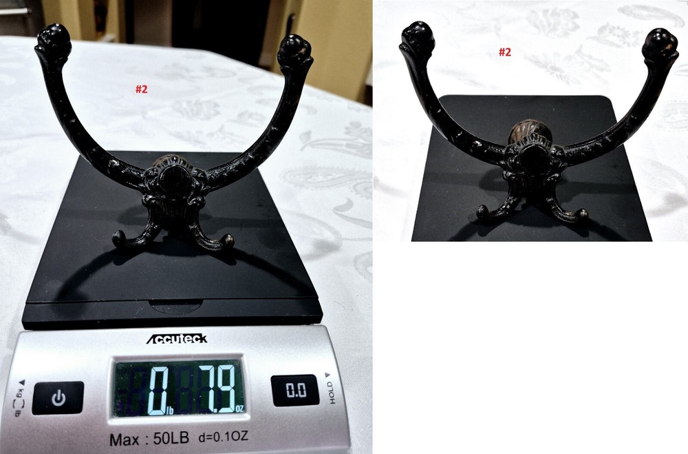 Antique Hall Tree Coat Hook Black Cast Iron + Copper Original Back Base Hardware