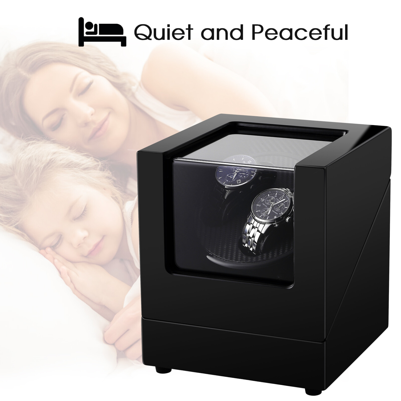 Watch Winder Case Display Double Automatic MDF Wood Watch Organizer Box Gifts US