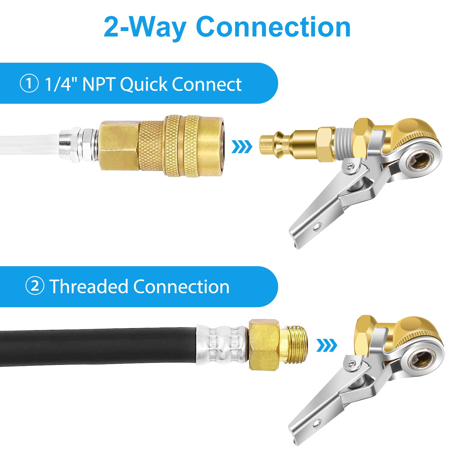 2pcs 1/4" FNPT Closed Flow Locking Air Chuck Quick Connect Tire Inflator Nozzle