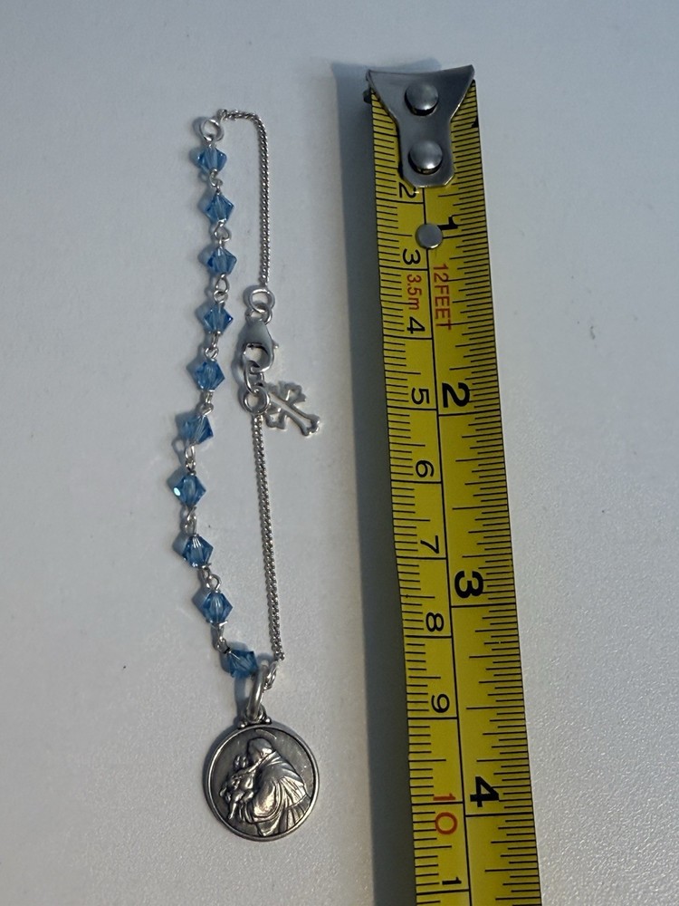 St. Anthony Sterling Silver Chaplet Blue Crystal Beads Christianity Stunning