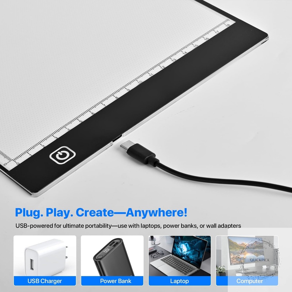 A4 LED Light Box for Tracing and Drawing - Ultra Thin Adjustable Light Table USB