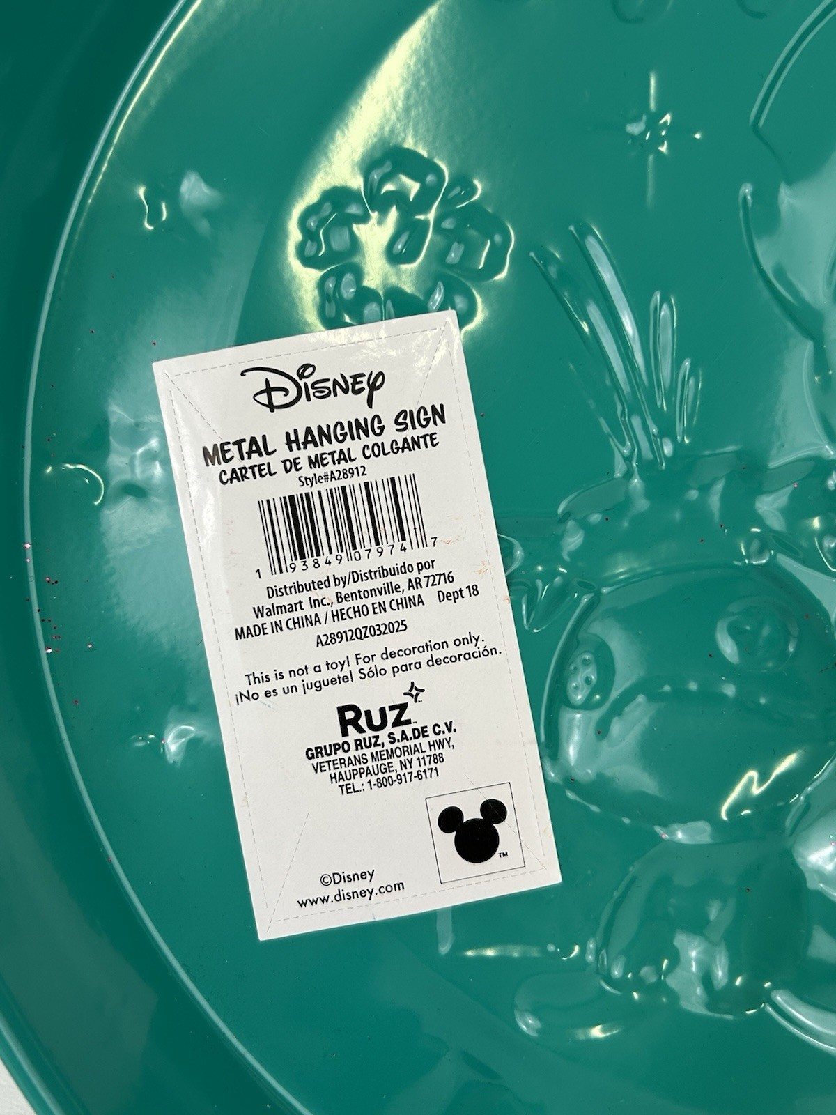 Disney Lilo & Stitch Metal Hanging Sign Scrump Merry & Bright 12" Holiday Decor