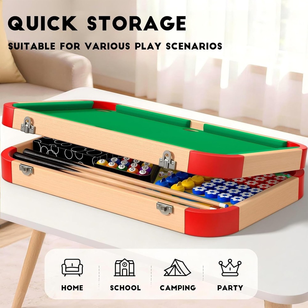6 in 1 Multi-Functional Pool Table – Portable Billiards Game Table for Kids & Ad