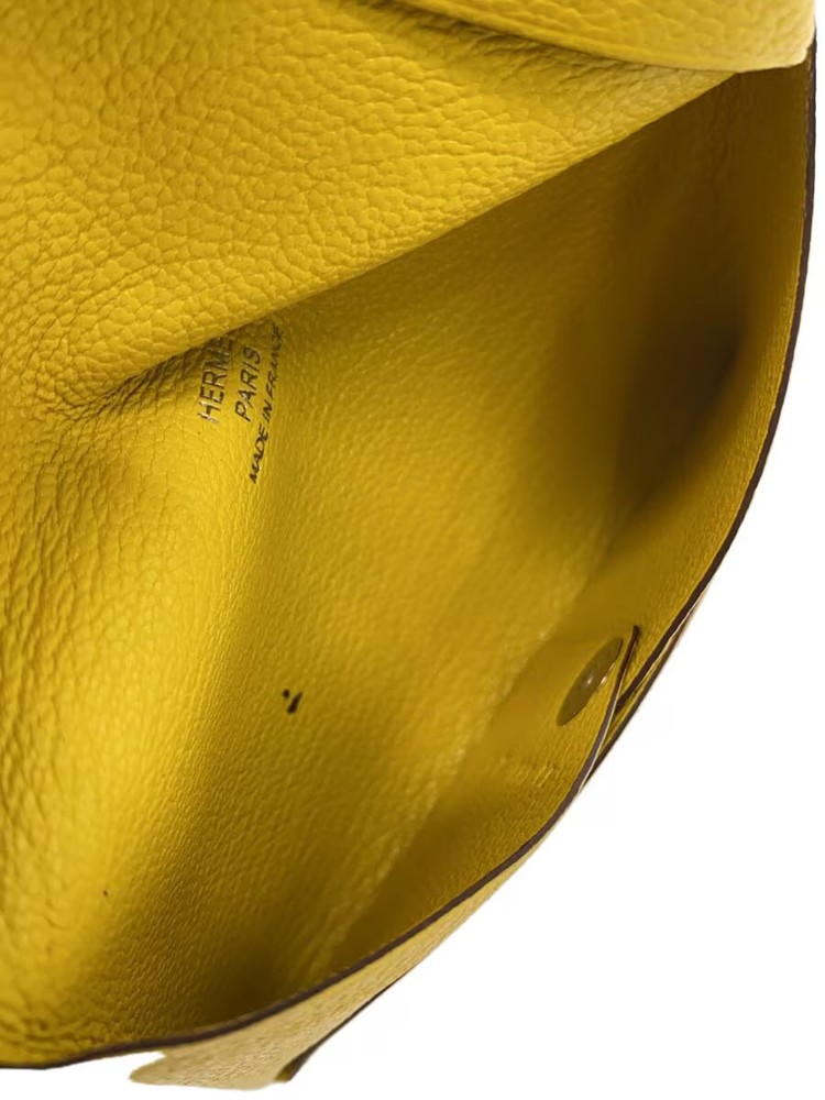 HERMES Card Case Leather Yellow Plain D SI 006 DB