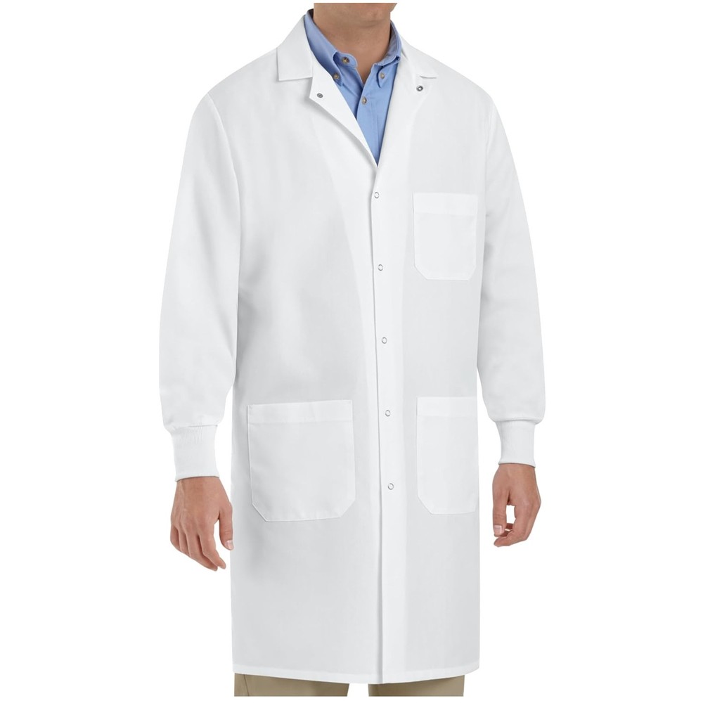 Unisex Cuffed Lab Coat, White, Snap Closure