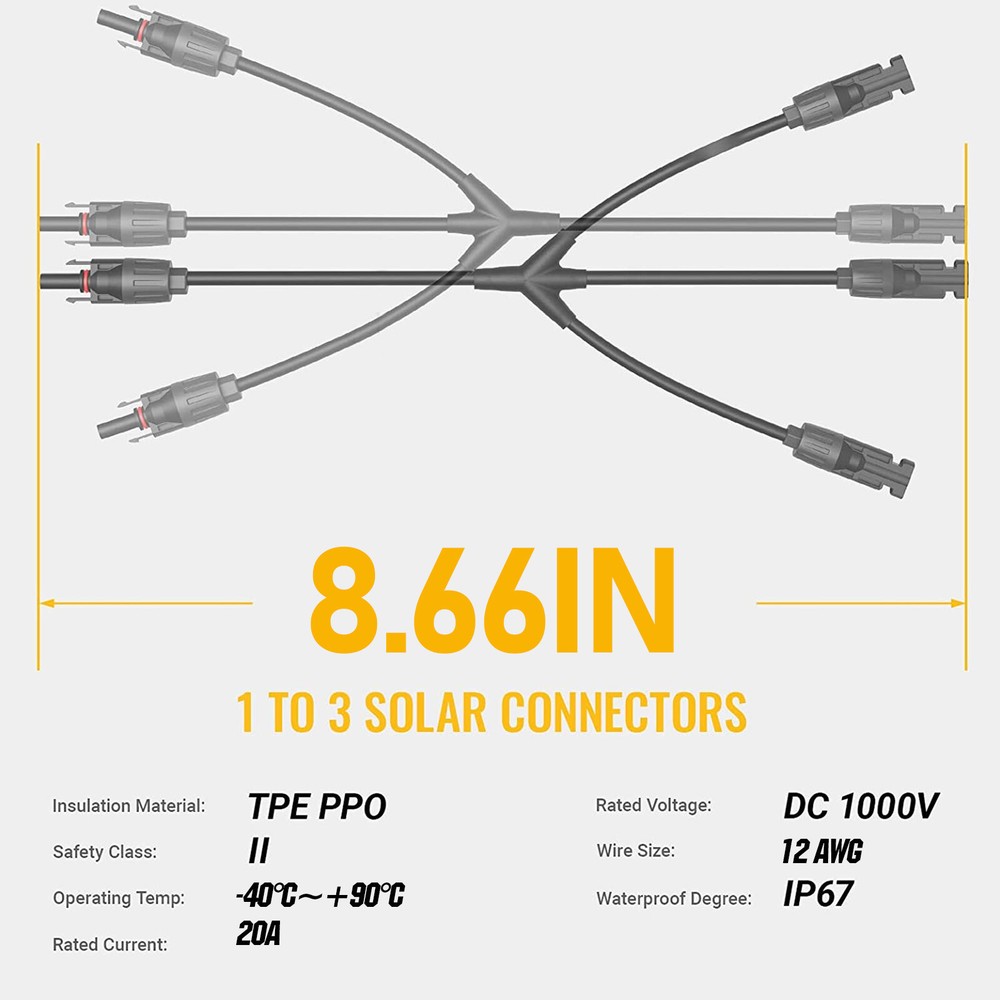 1 Pair Solar Panel Cable 1-3 Y Type Solar Panel Adapter Extension Cable IP67