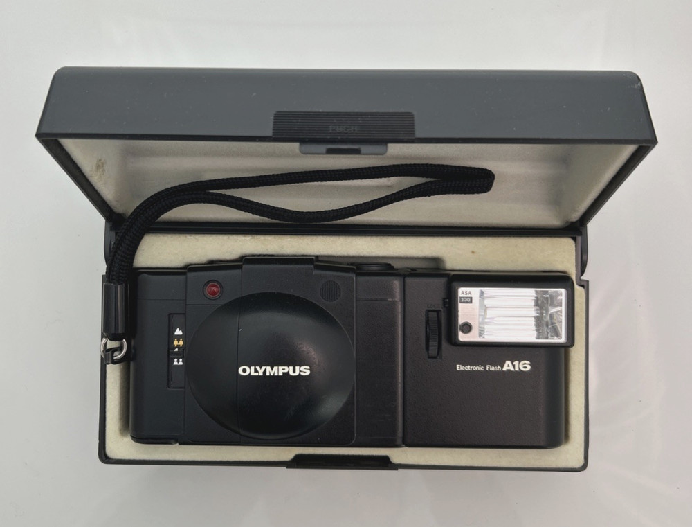 Olympus XA2 + A16 Flash Black Point & Shoot Camera, Case, Strap, IB - Working